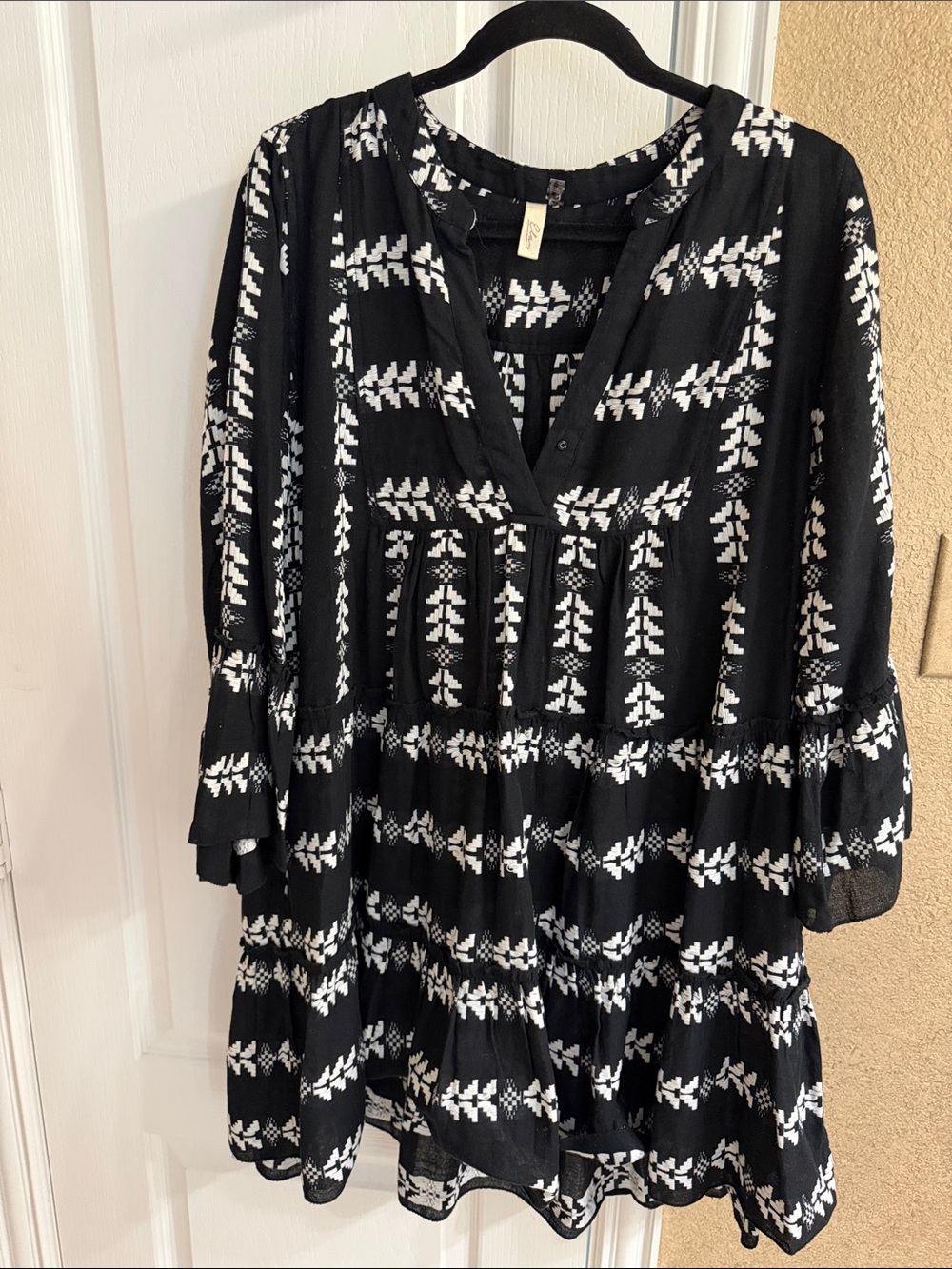 Anthropologie Black and White Embroidered Tiered Tunic Dress